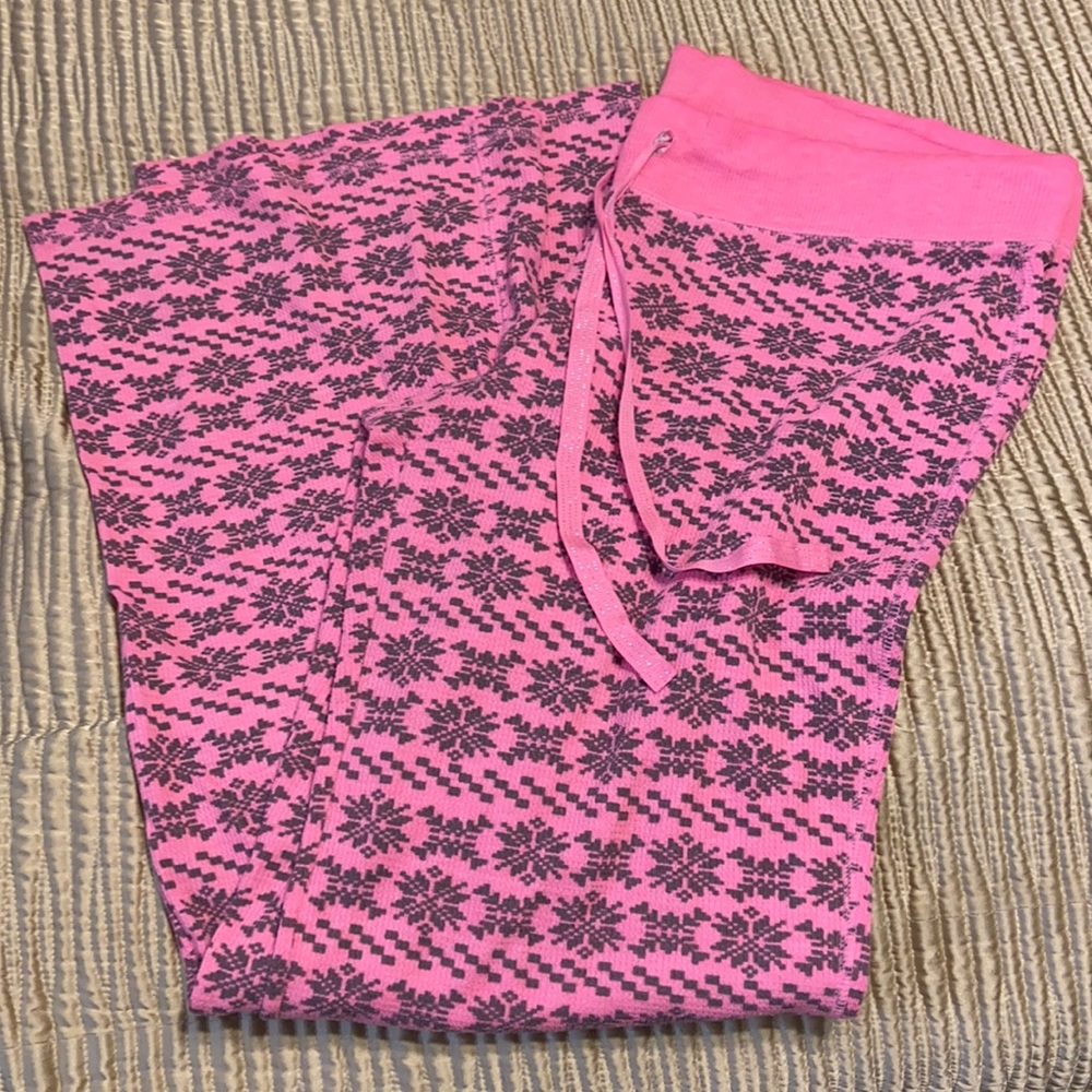 Pink drawstring pajama bottoms